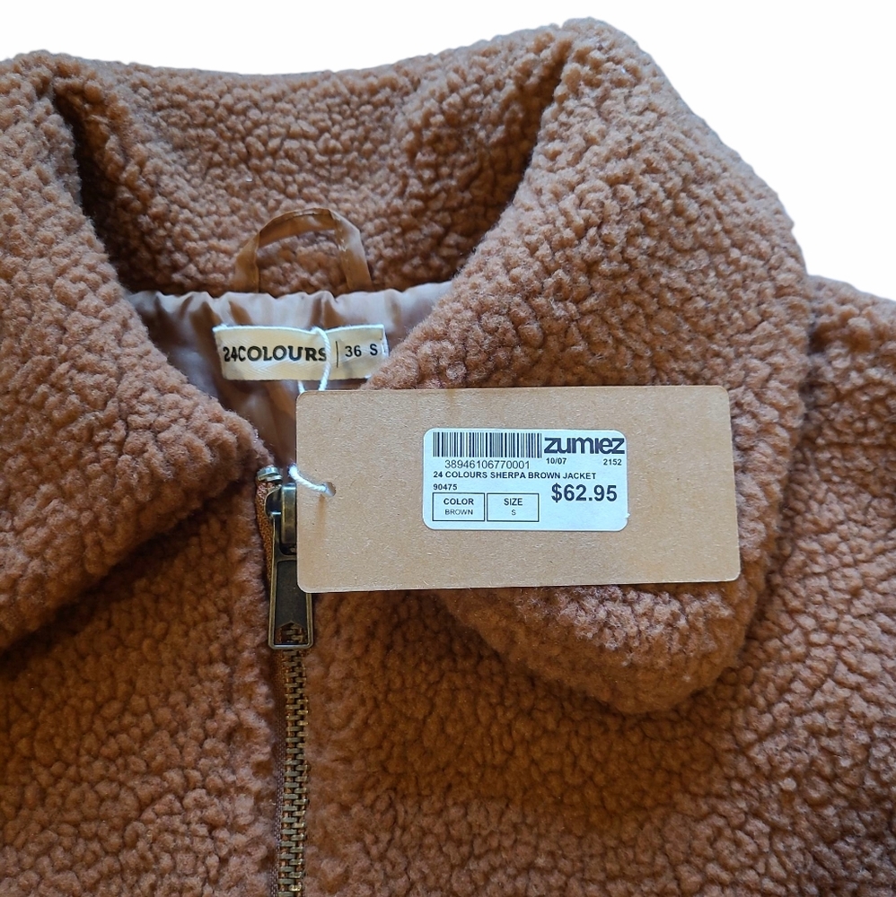 Women's 24 Colours Teddy Fleece Zip Up Jacket Brown Zumiez Small - Picture 11 of 15